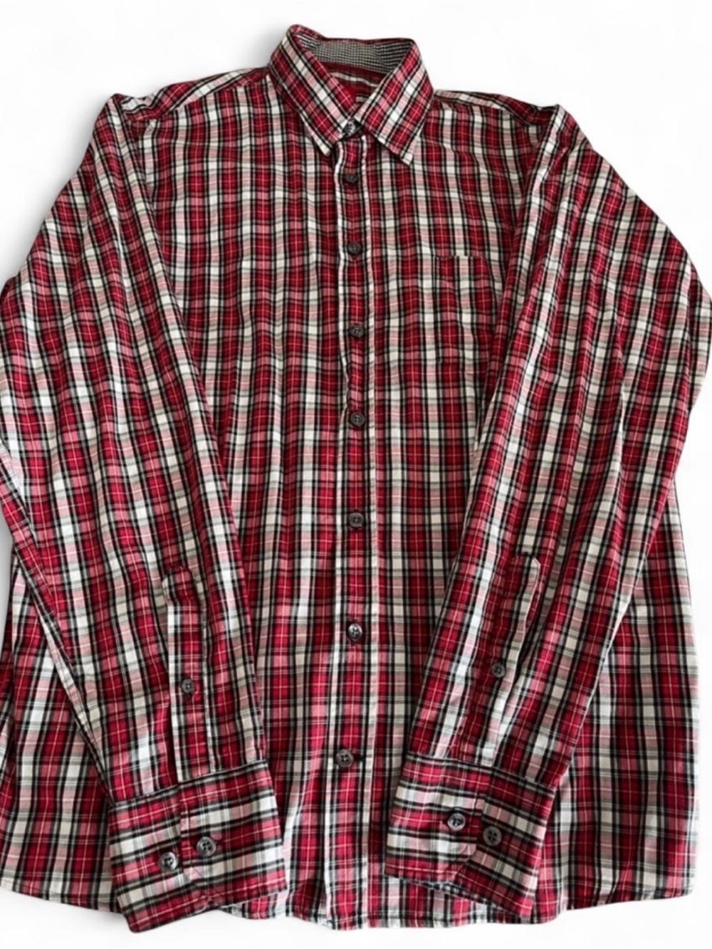Men’s Medium Red, white & black Plaid 100% Cotton Button Up Shirt by PURE H Tico